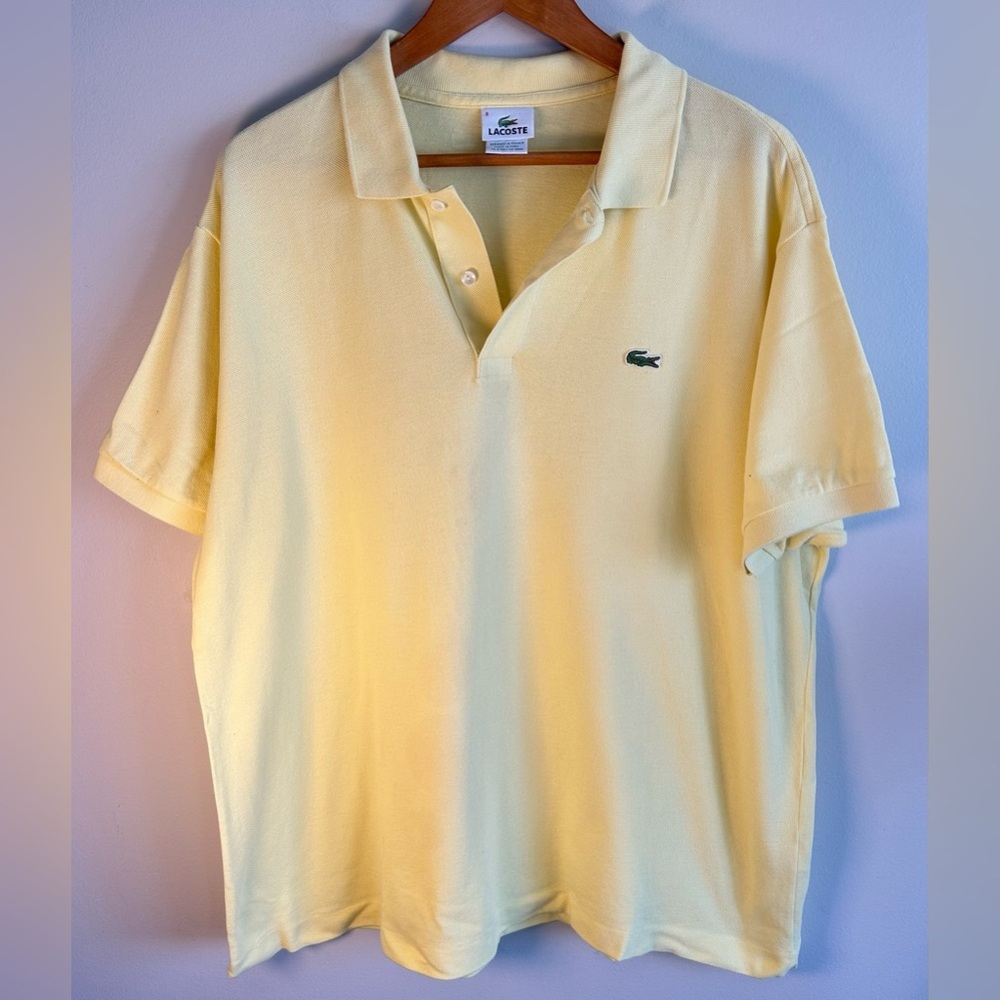 Lacoste Polo Shirt Mens Size 8 Short Sleeve Yellow Crocodile Logo Made In Peru